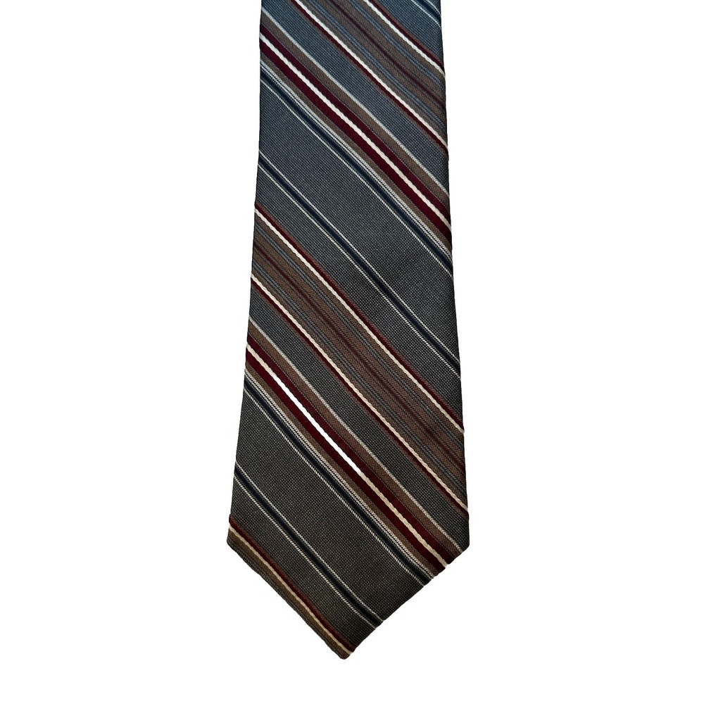 Raphael Milan-Paris All Silk Men's Tie Gray White Brown Maroon Stripe 3.25"x56.2